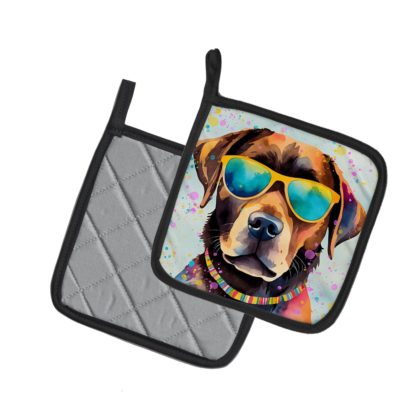 Chocolate Labrador Hippie Dawg Pair of Pot Holders