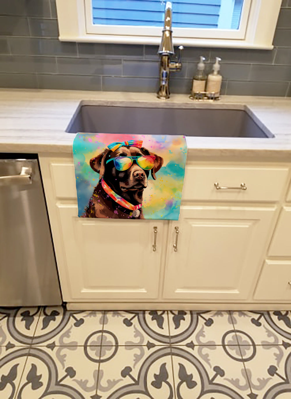 Chocolate Labrador Hippie Dawg Kitchen Towel