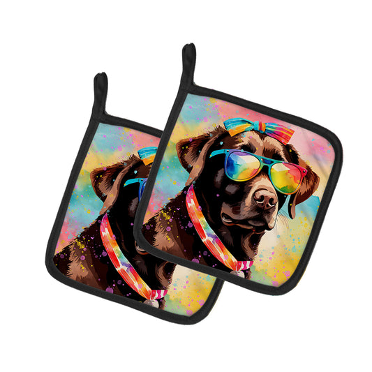 Buy this Chocolate Labrador Hippie Dawg Pair of Pot Holders