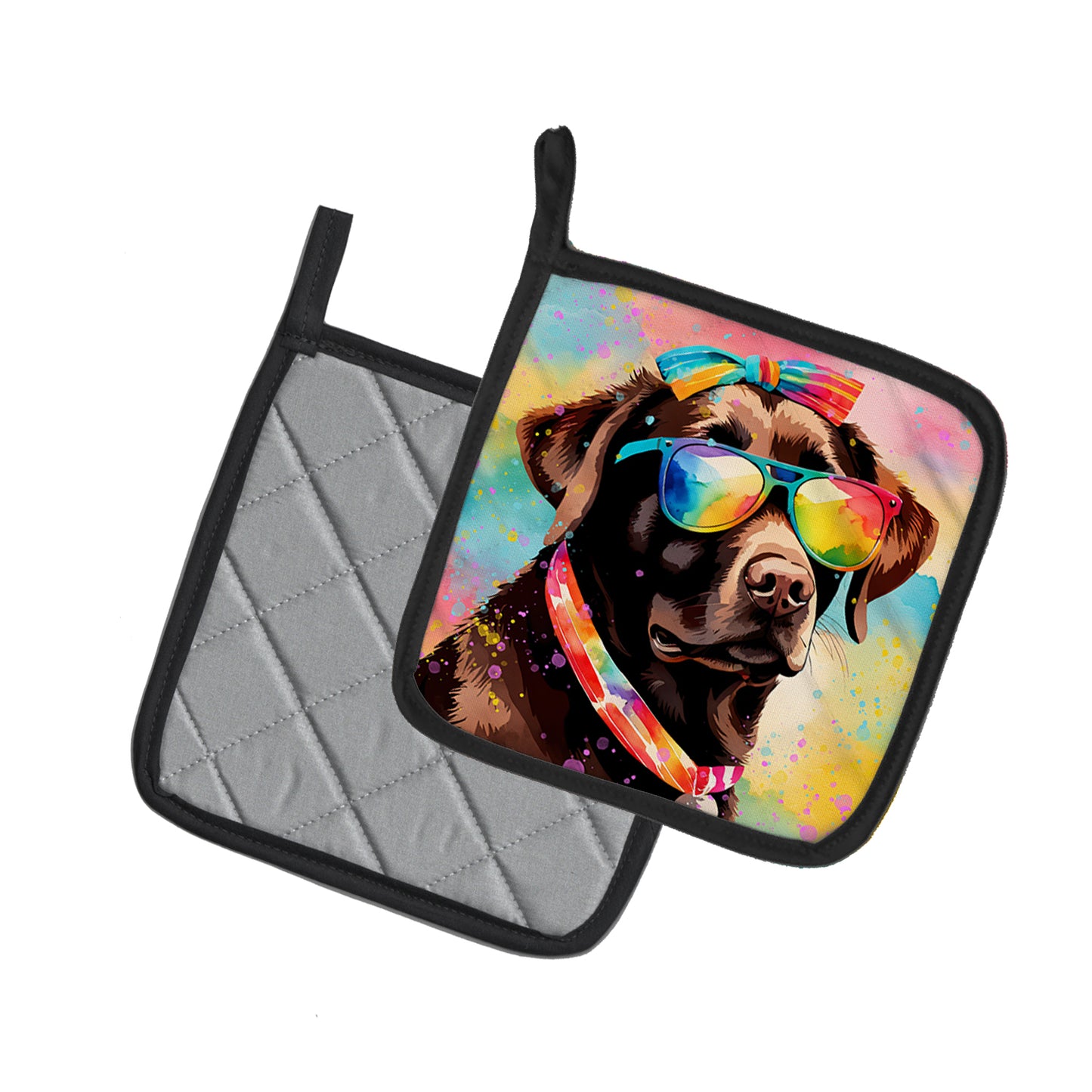 Chocolate Labrador Hippie Dawg Pair of Pot Holders