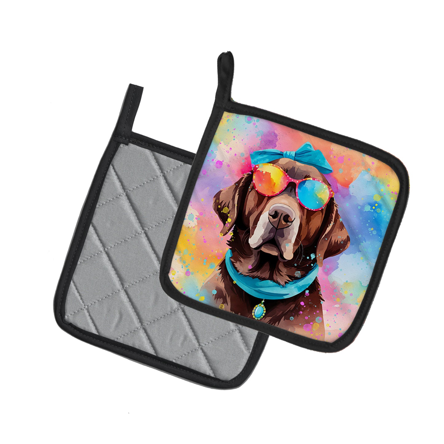 Chocolate Labrador Hippie Dawg Pair of Pot Holders
