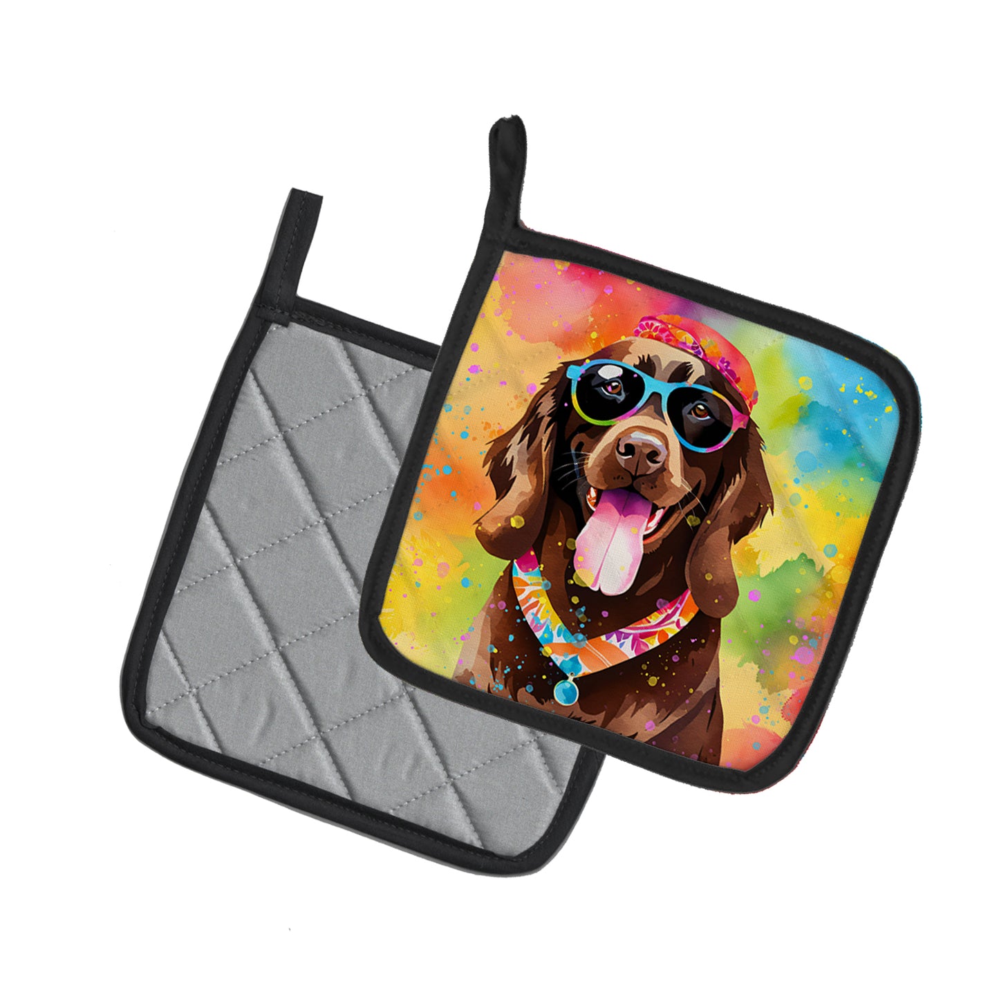 Chocolate Labrador Hippie Dawg Pair of Pot Holders