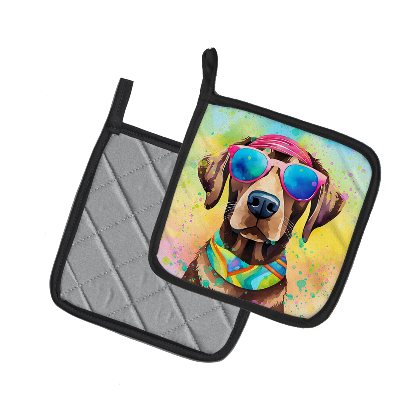 Chocolate Labrador Hippie Dawg Pair of Pot Holders