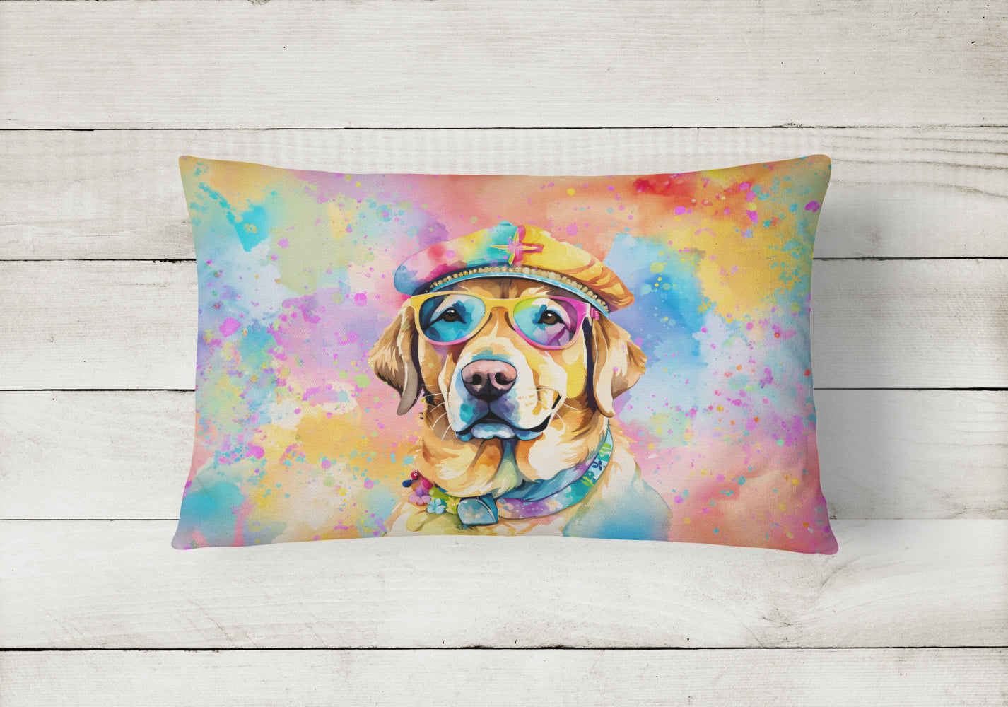 Yellow Labrador Hippie Dawg Throw Pillow