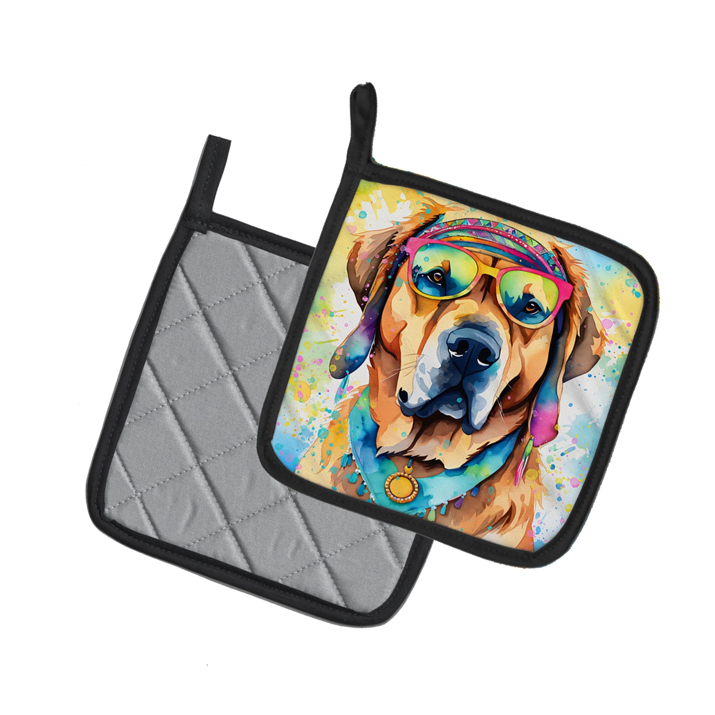 Mastiff Hippie Dawg Pair of Pot Holders