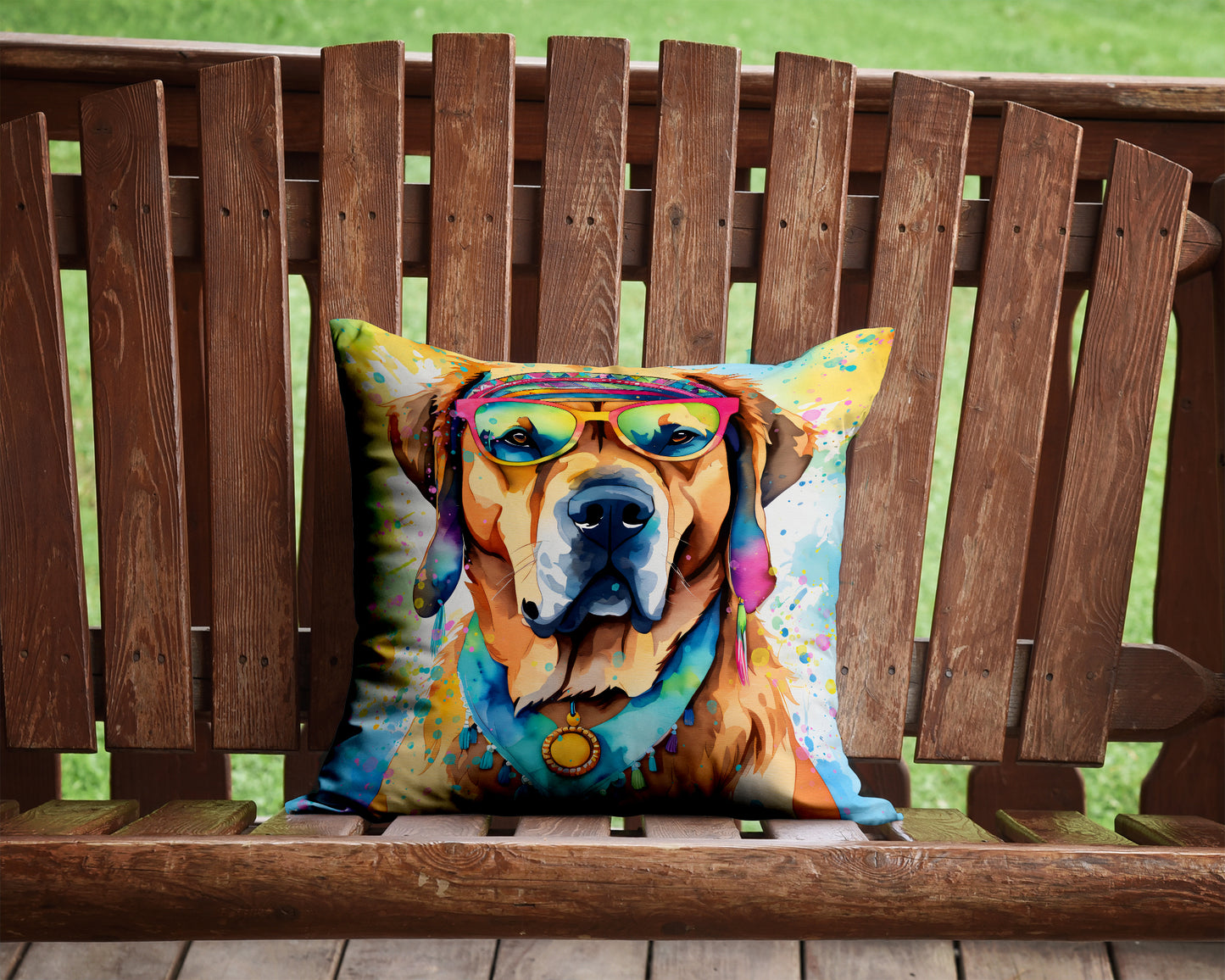Mastiff Hippie Dawg Throw Pillow