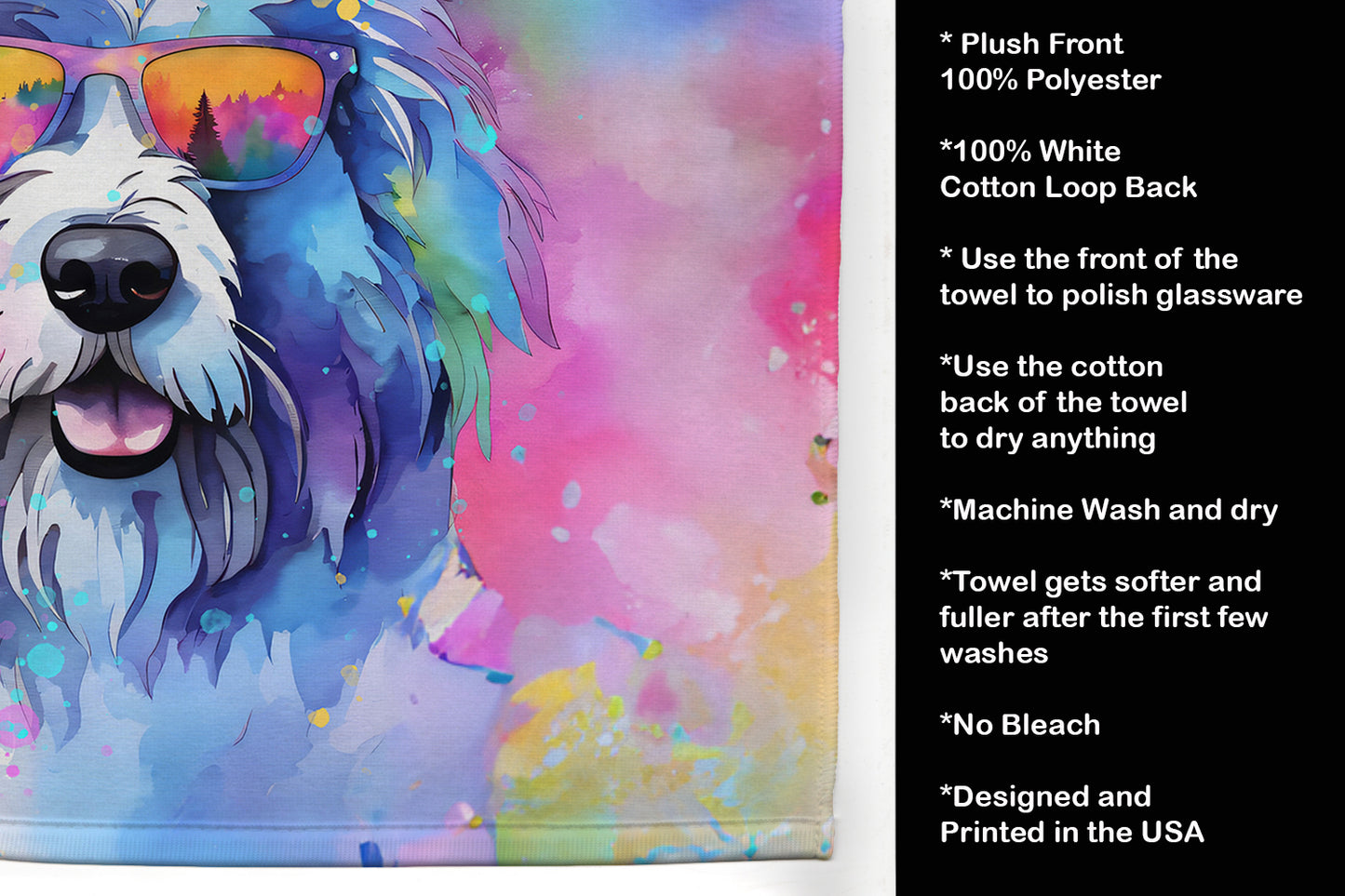 Old English Sheepdog Hippie Dawg Kitchen Towel