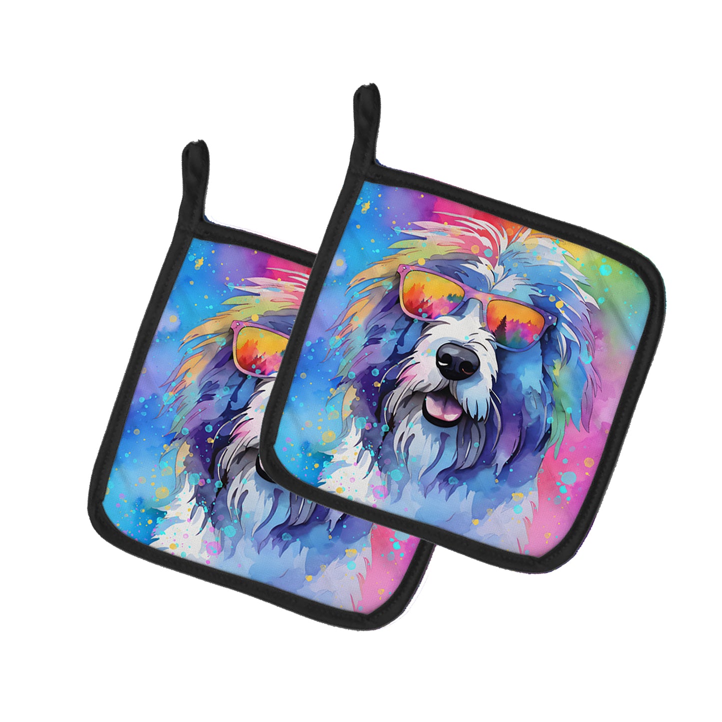 Buy this Old English Sheepdog Hippie Dawg Pair of Pot Holders