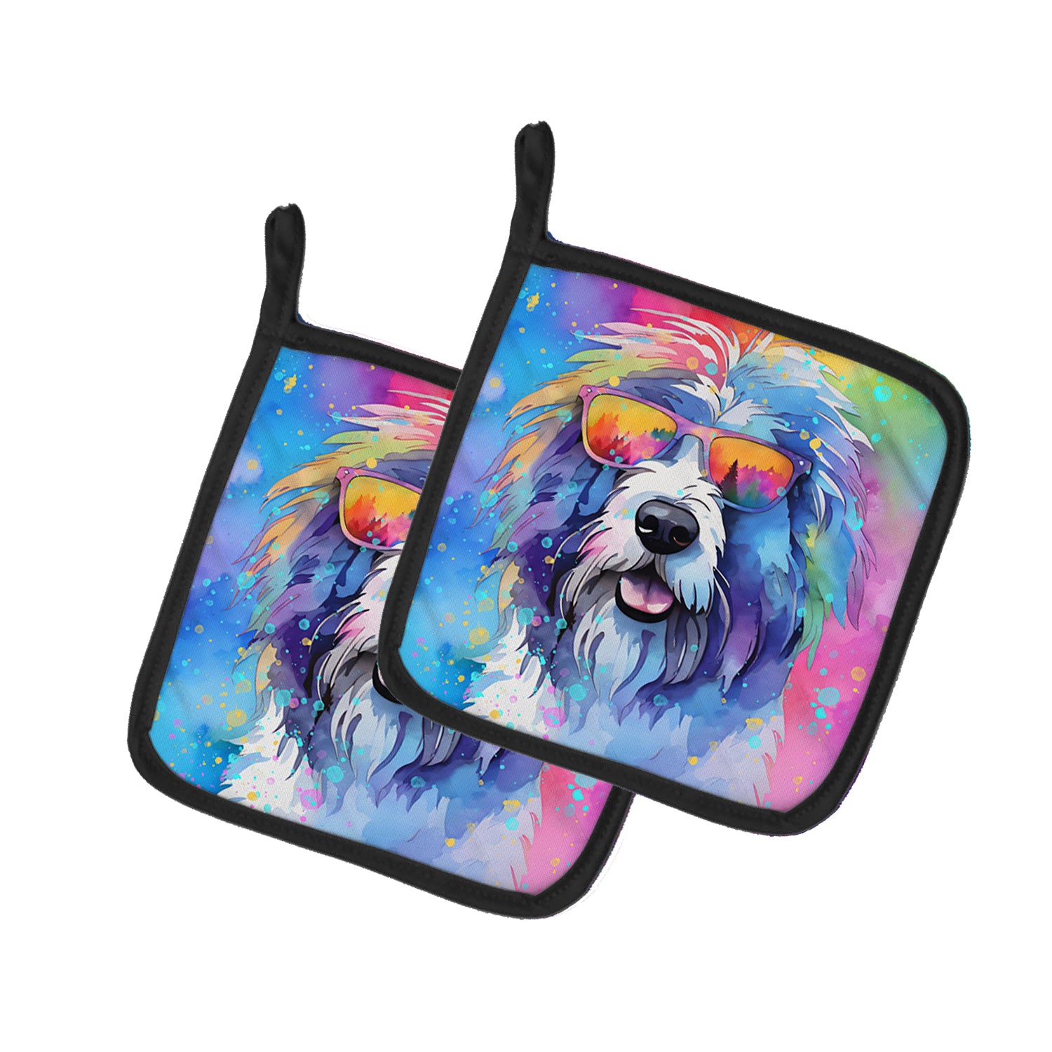 Buy this Old English Sheepdog Hippie Dawg Pair of Pot Holders