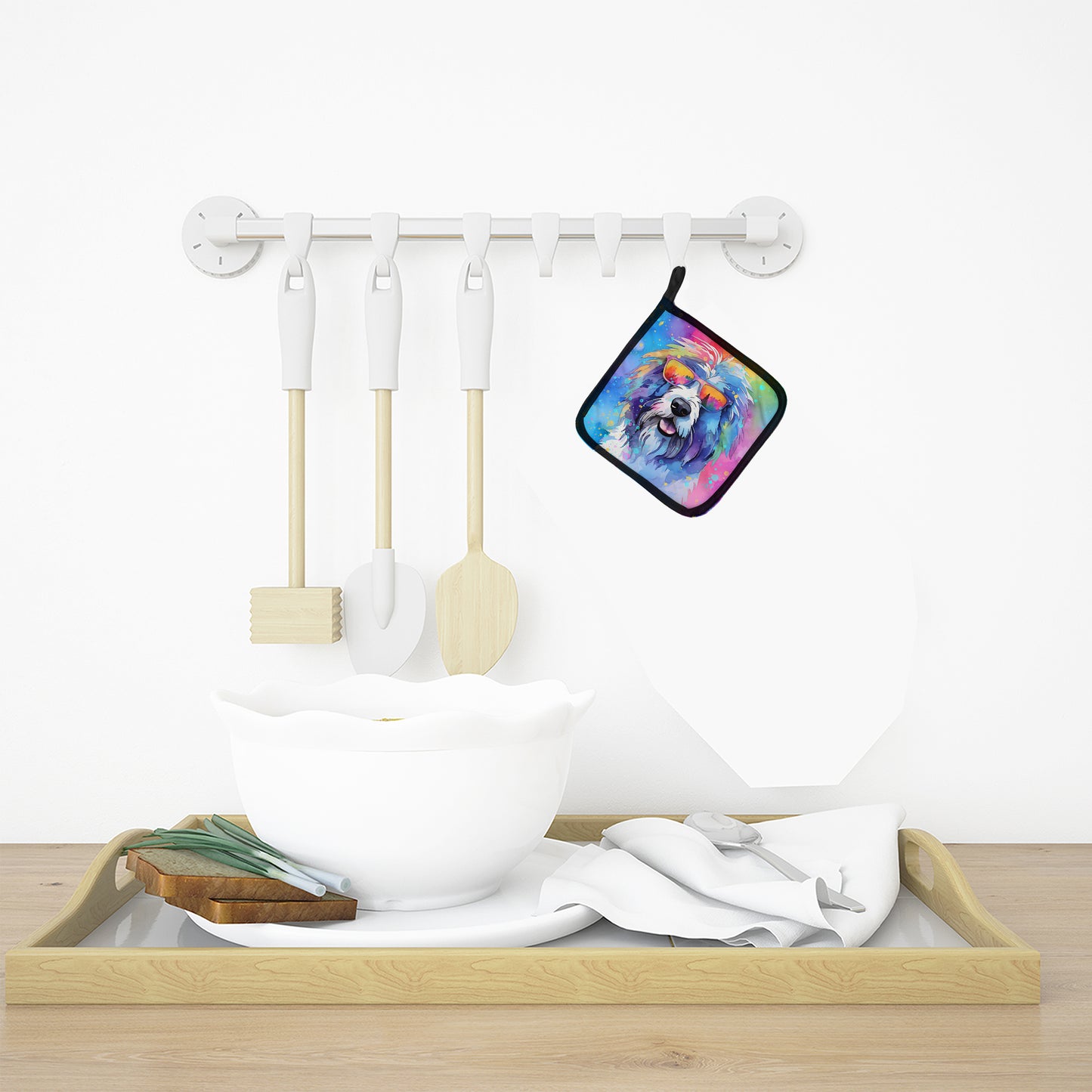 Old English Sheepdog Hippie Dawg Pair of Pot Holders