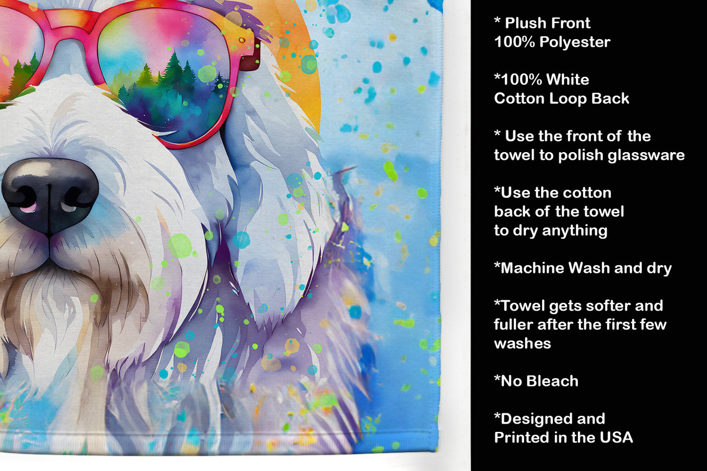 Old English Sheepdog Hippie Dawg Kitchen Towel