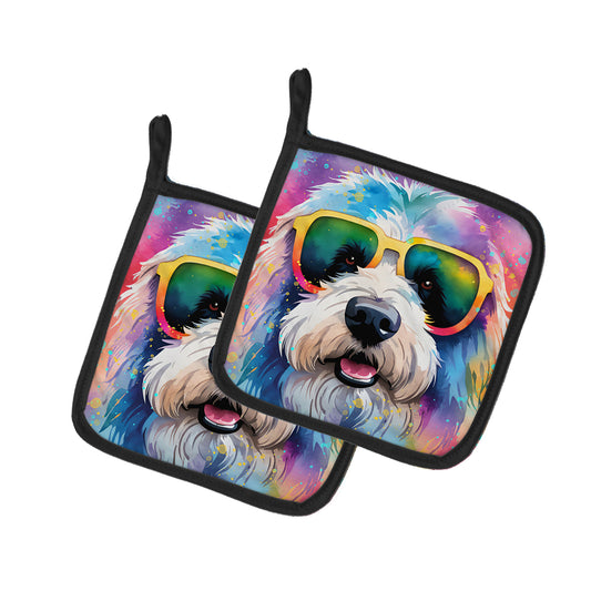 Buy this Old English Sheepdog Hippie Dawg Pair of Pot Holders