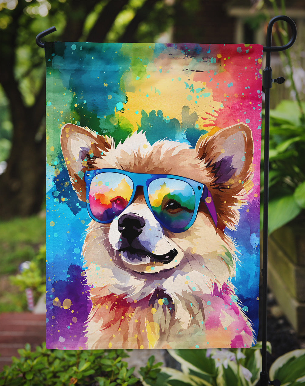 Pomeranian Hippie Dawg Garden Flag