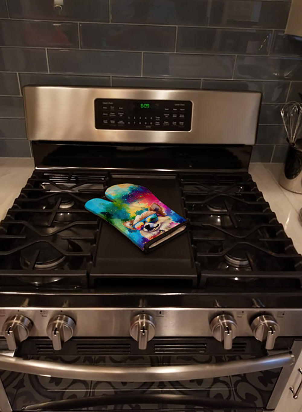 Pomeranian Hippie Dawg Oven Mitt