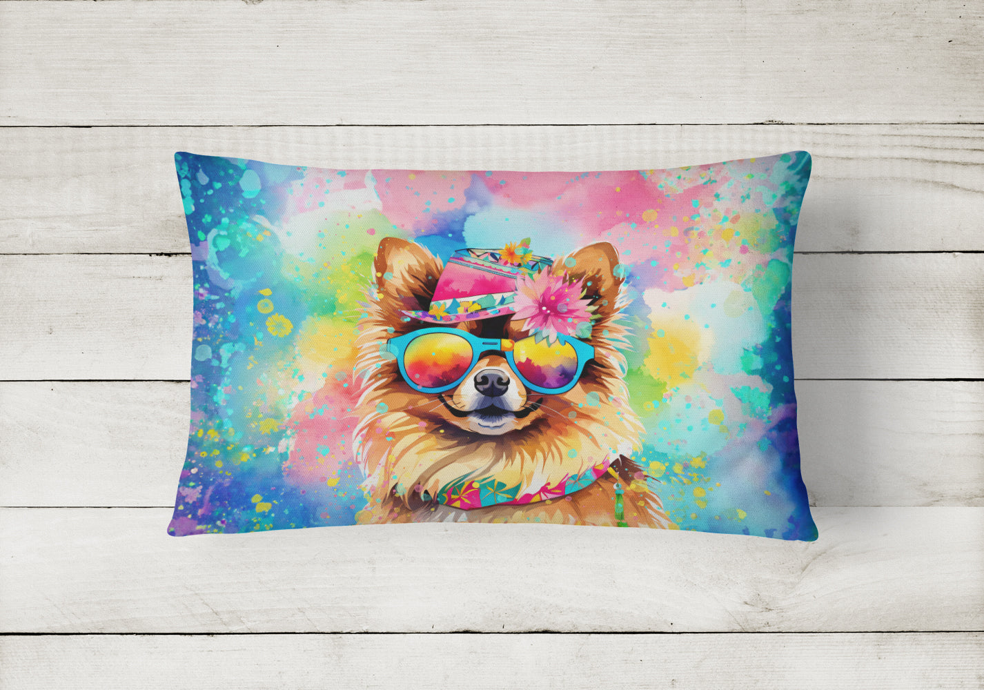 Pomeranian Hippie Dawg Throw Pillow