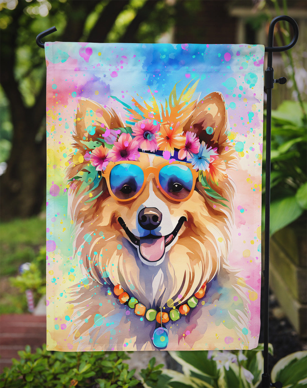 Pomeranian Hippie Dawg Garden Flag