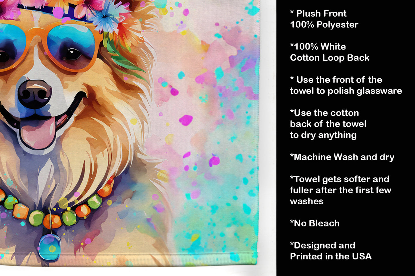 Pomeranian Hippie Dawg Kitchen Towel