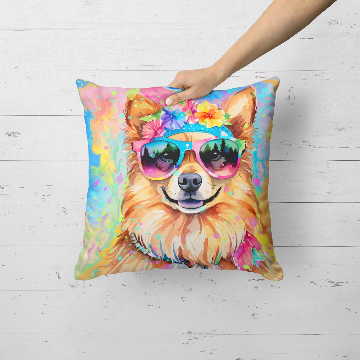 Pomeranian Hippie Dawg Throw Pillow