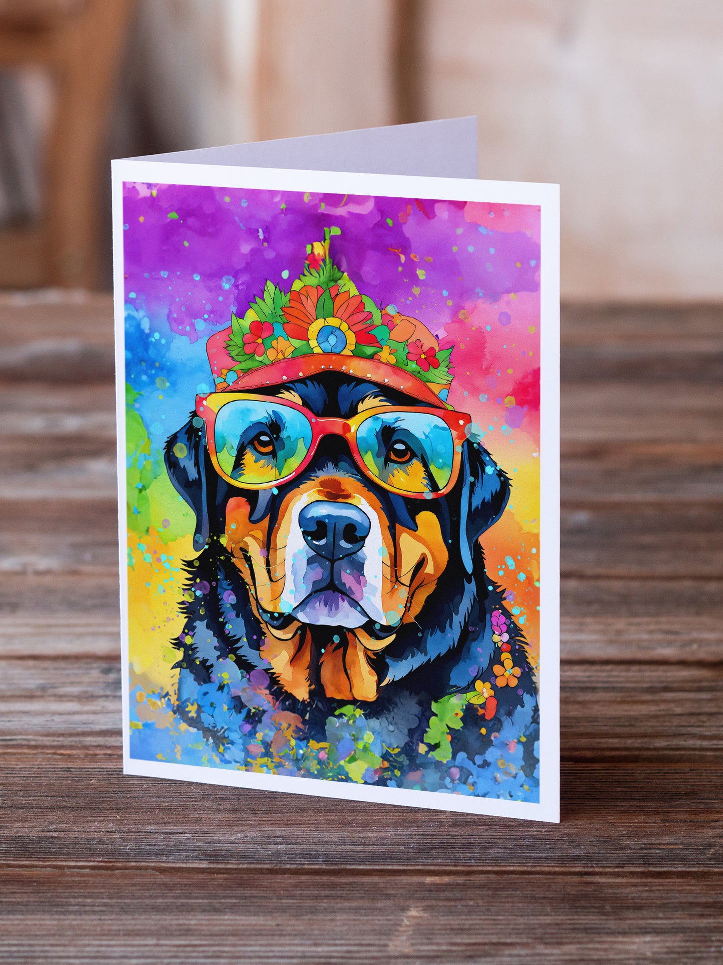 Rottweiler Hippie Dawg Greeting Cards Pack of 8