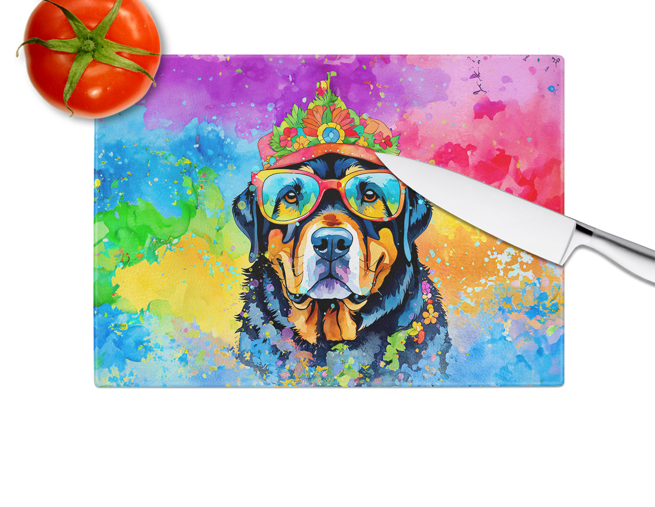 Rottweiler Hippie Dawg Glass Cutting Board