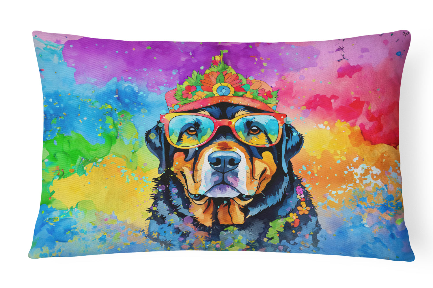 Buy this Rottweiler Hippie Dawg Throw Pillow