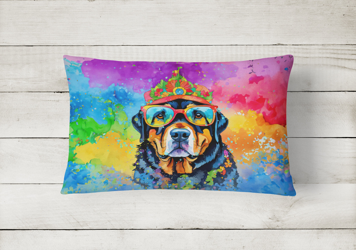 Rottweiler Hippie Dawg Throw Pillow