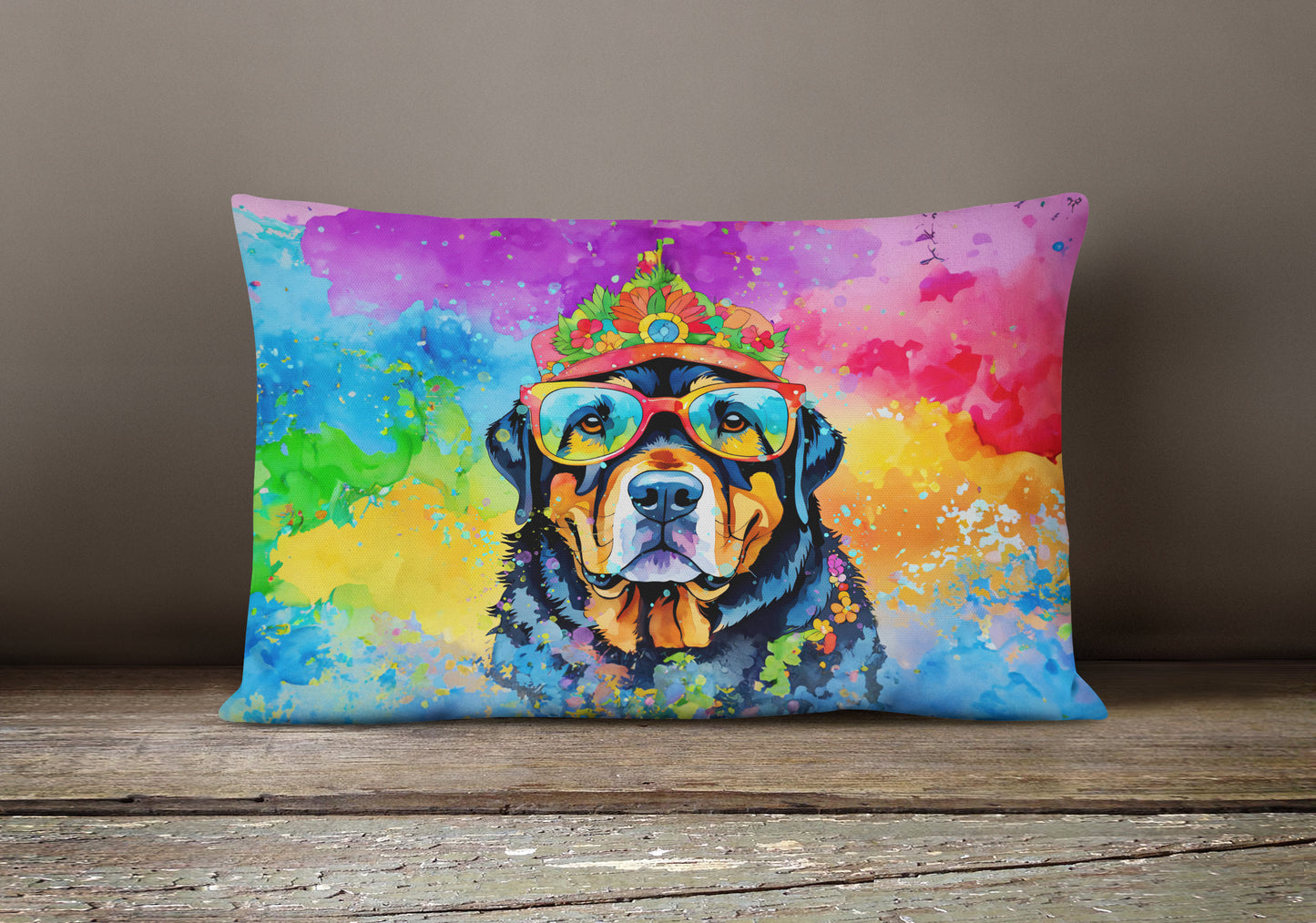 Rottweiler Hippie Dawg Throw Pillow