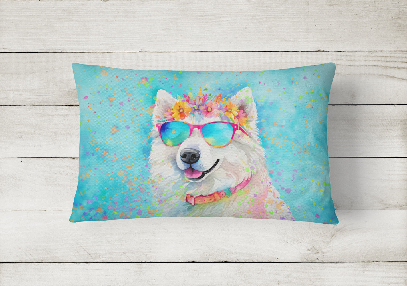 Samoyed Hippie Dawg Throw Pillow
