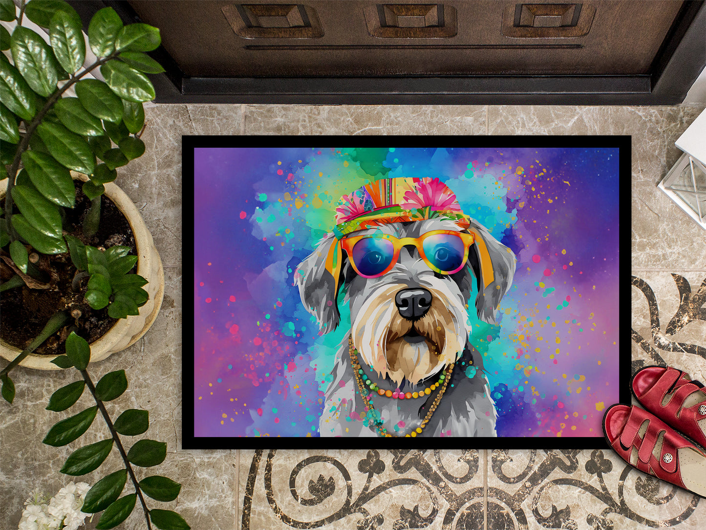 Schnauzer Hippie Dawg Doormat