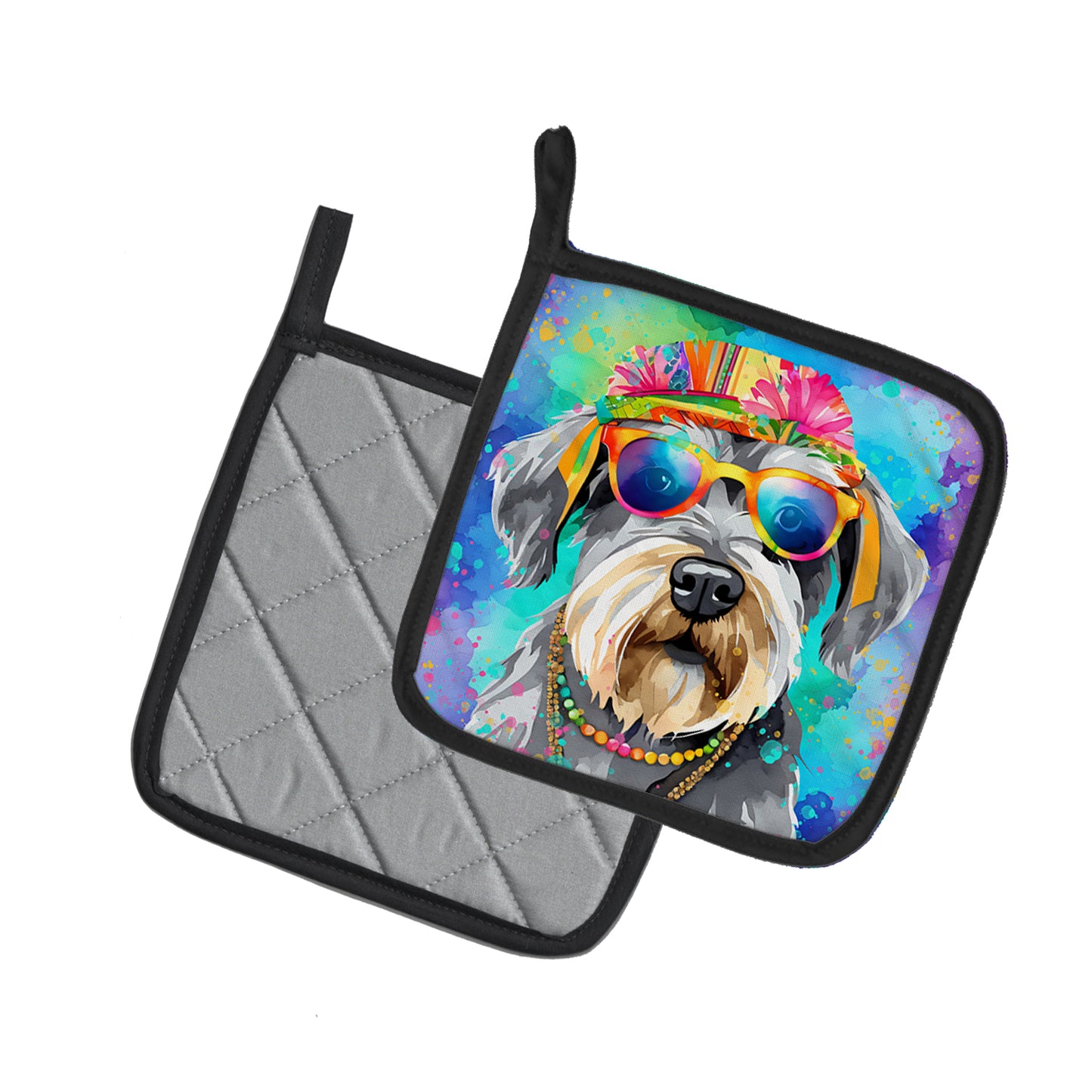 Schnauzer Hippie Dawg Pair of Pot Holders