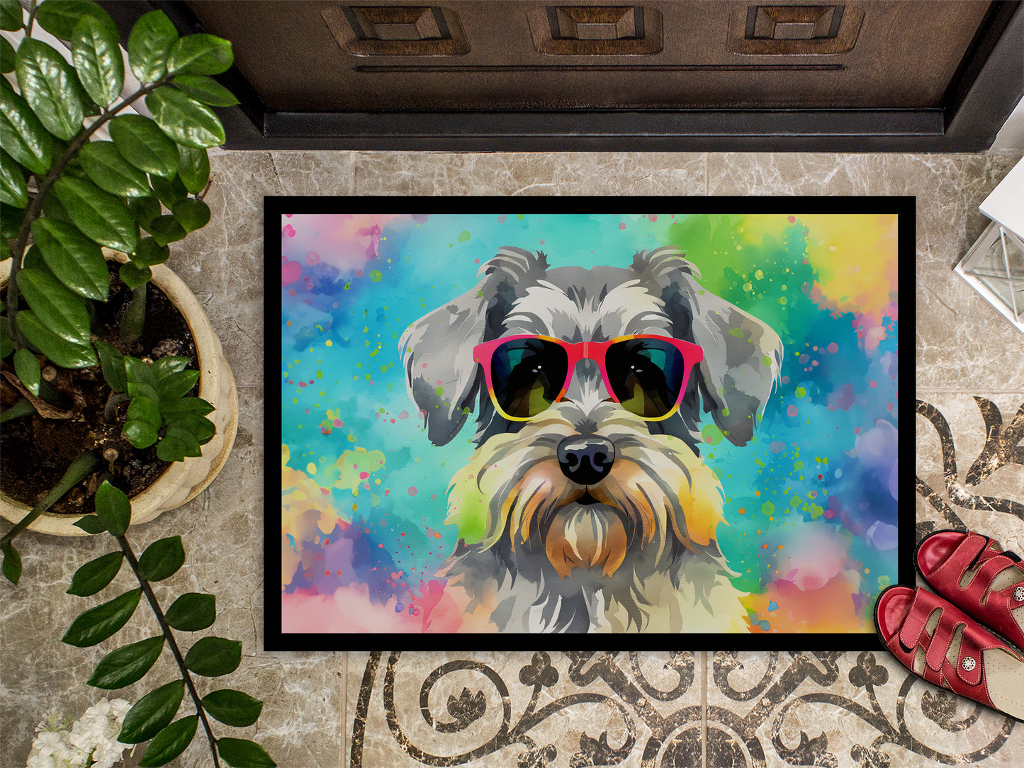 Schnauzer Hippie Dawg Doormat