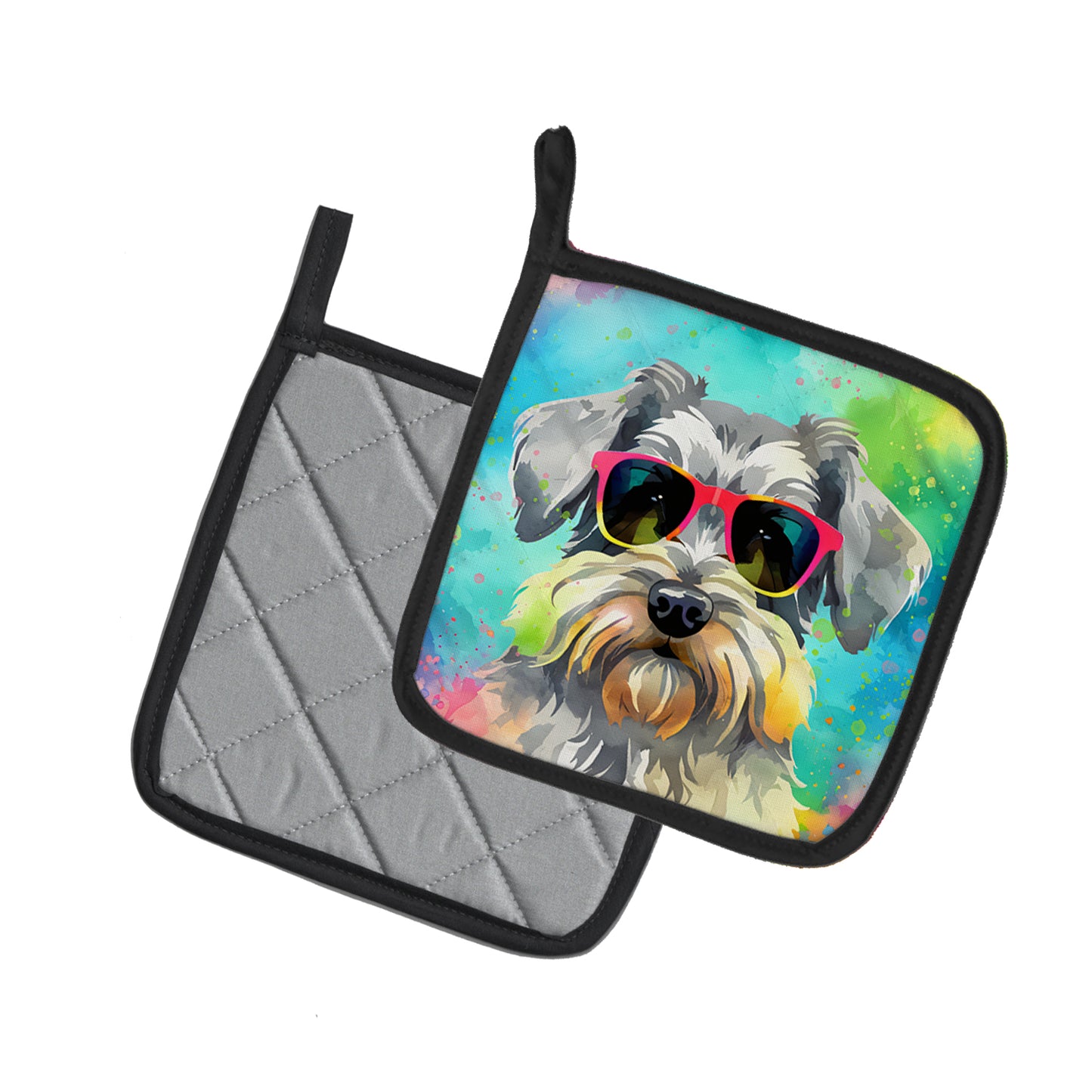 Schnauzer Hippie Dawg Pair of Pot Holders