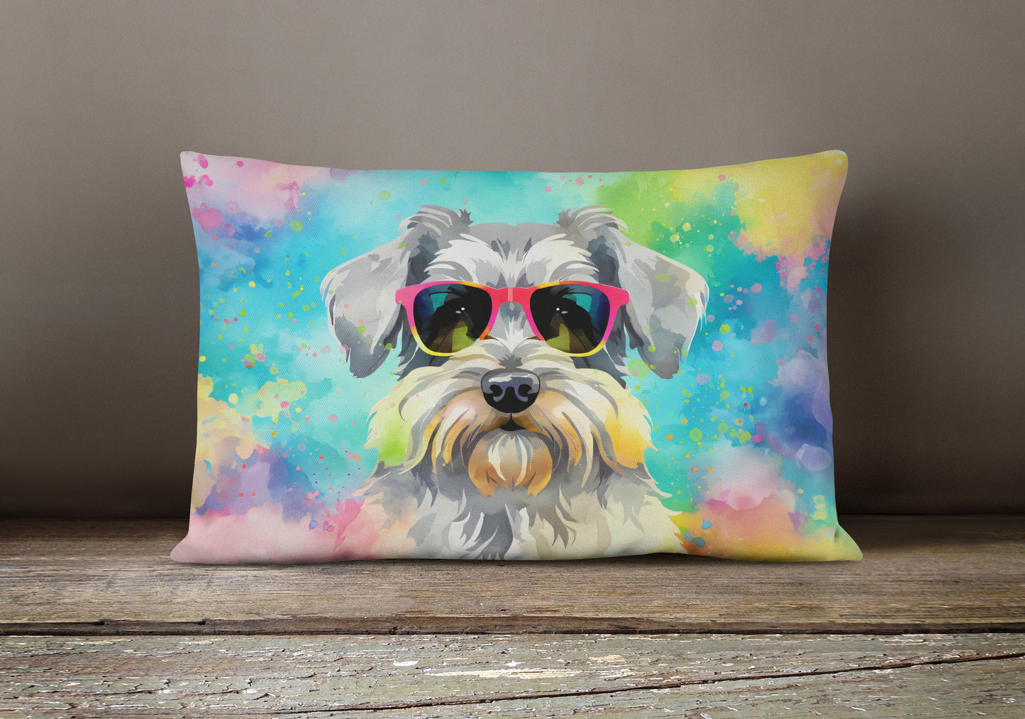 Schnauzer Hippie Dawg Throw Pillow