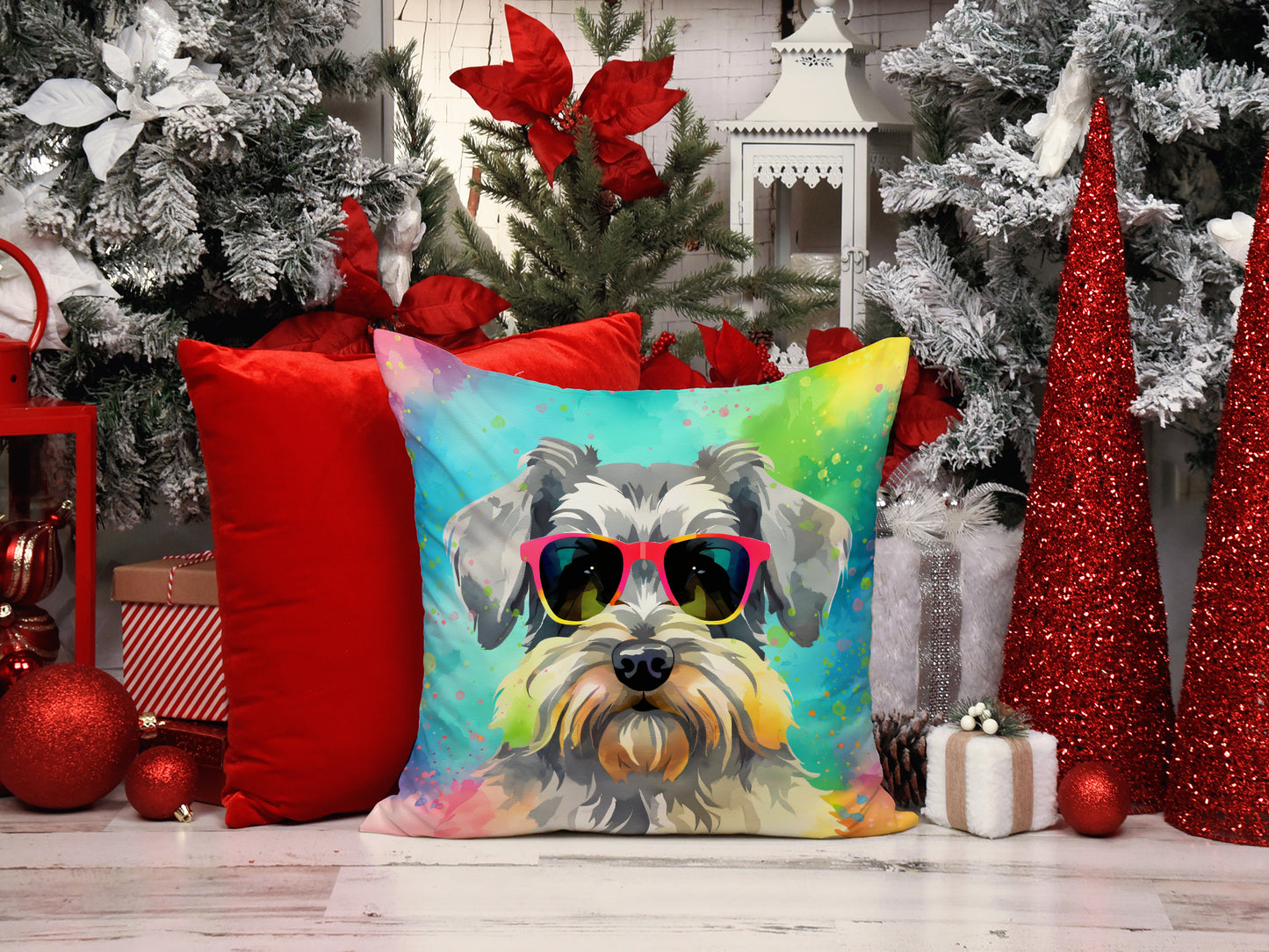 Schnauzer Hippie Dawg Throw Pillow