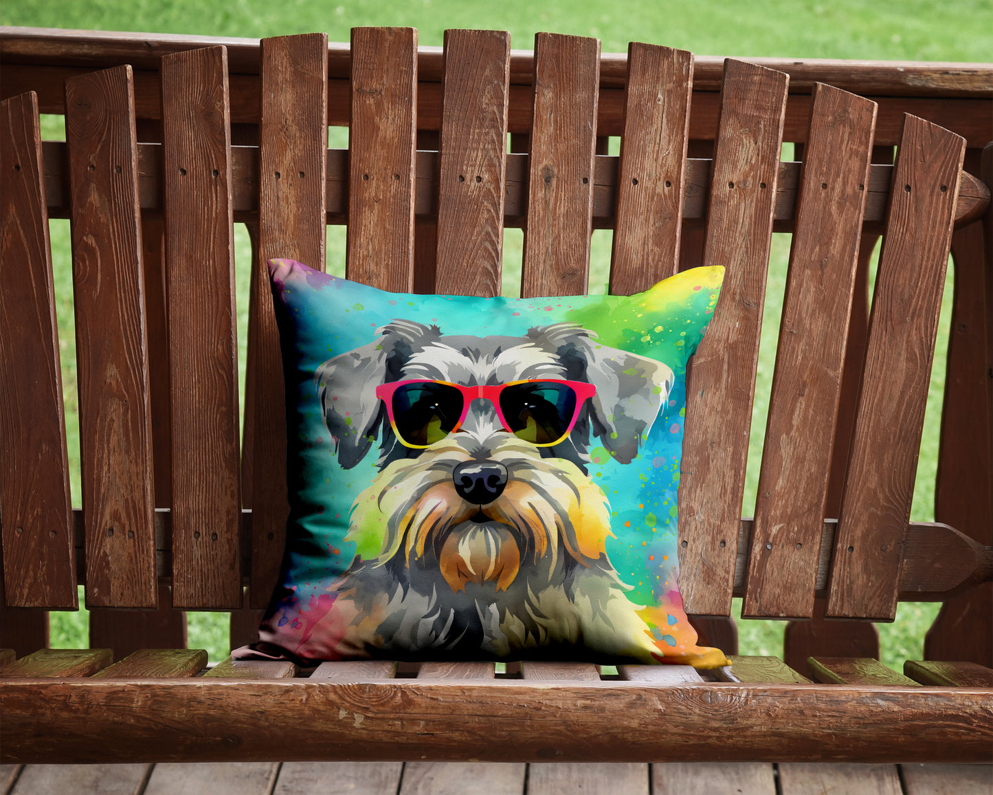 Schnauzer Hippie Dawg Throw Pillow