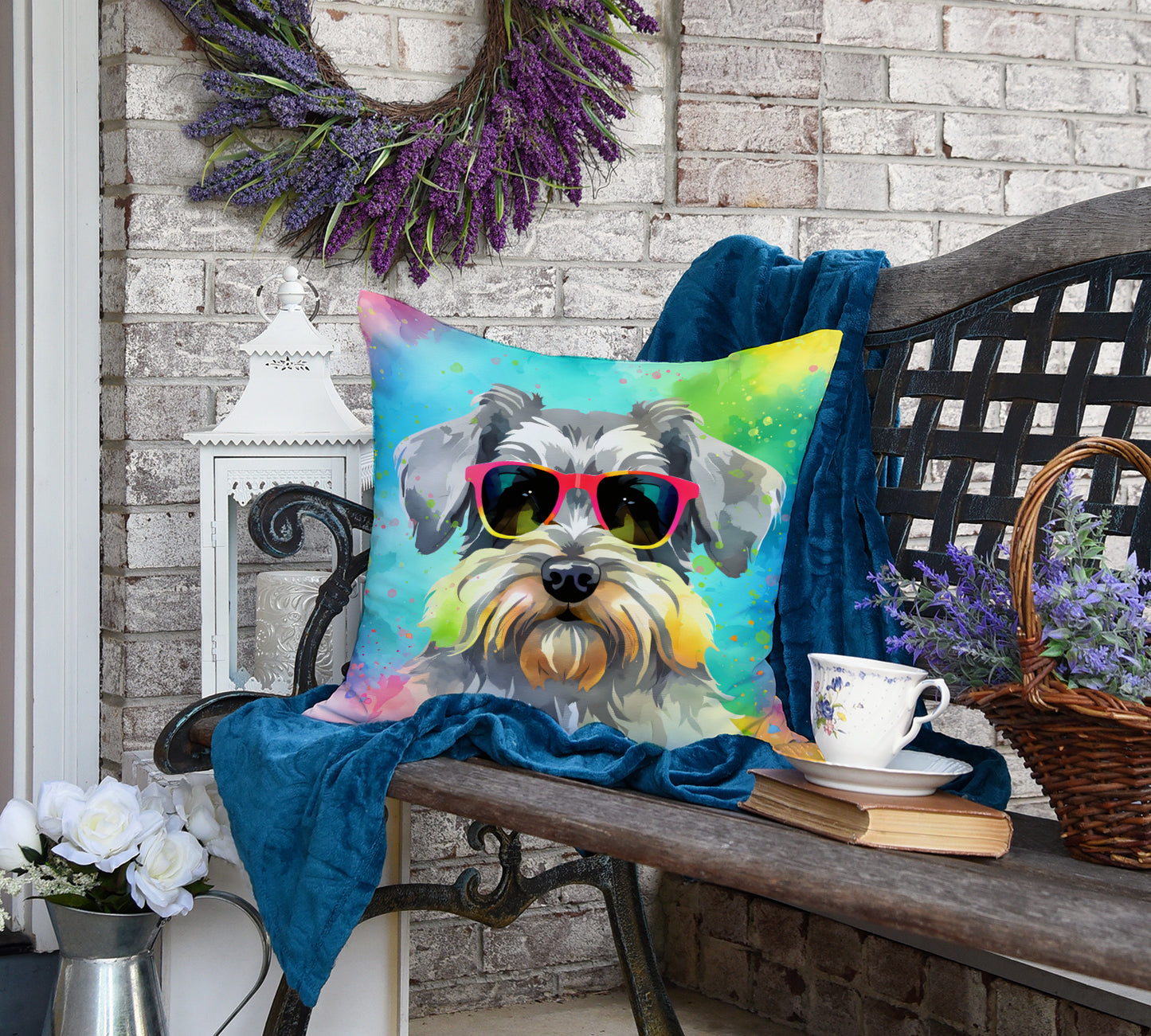 Schnauzer Hippie Dawg Throw Pillow