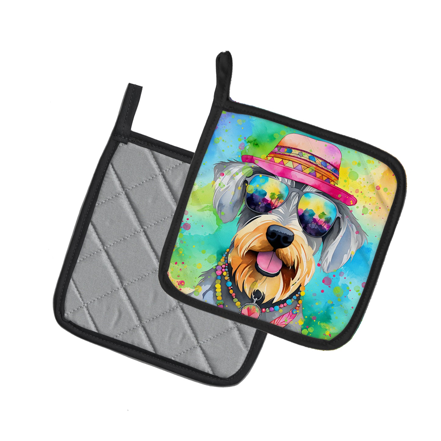 Schnauzer Hippie Dawg Pair of Pot Holders