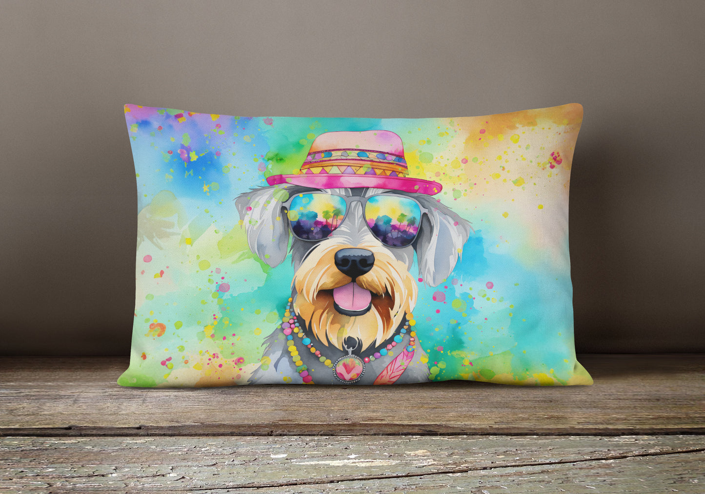 Schnauzer Hippie Dawg Throw Pillow