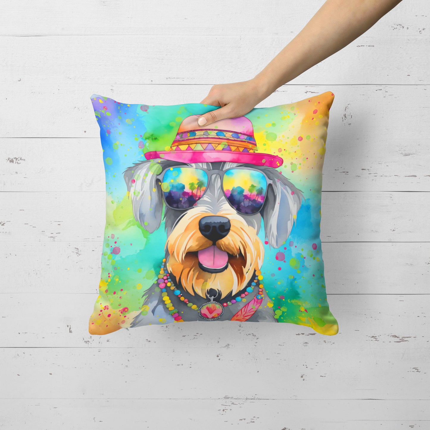 Schnauzer Hippie Dawg Throw Pillow