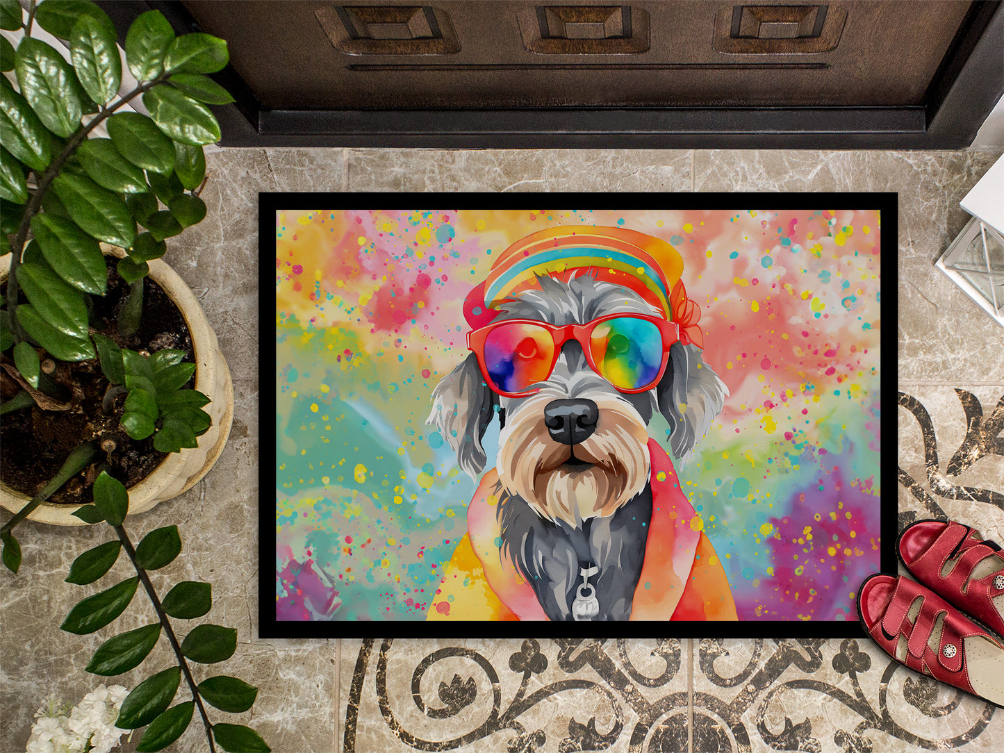 Schnauzer Hippie Dawg Doormat