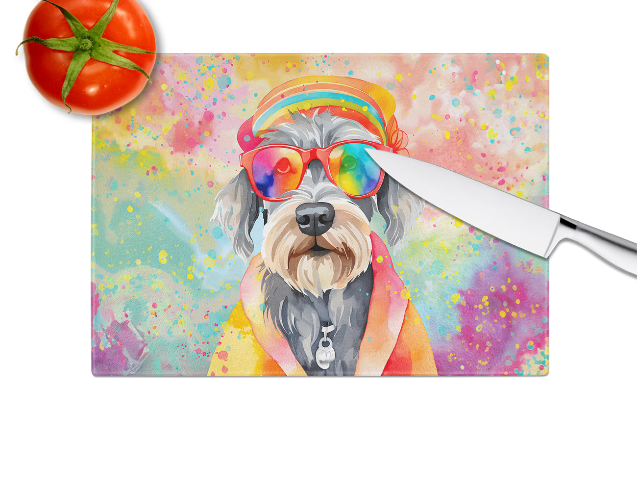 Schnauzer Hippie Dawg Glass Cutting Board