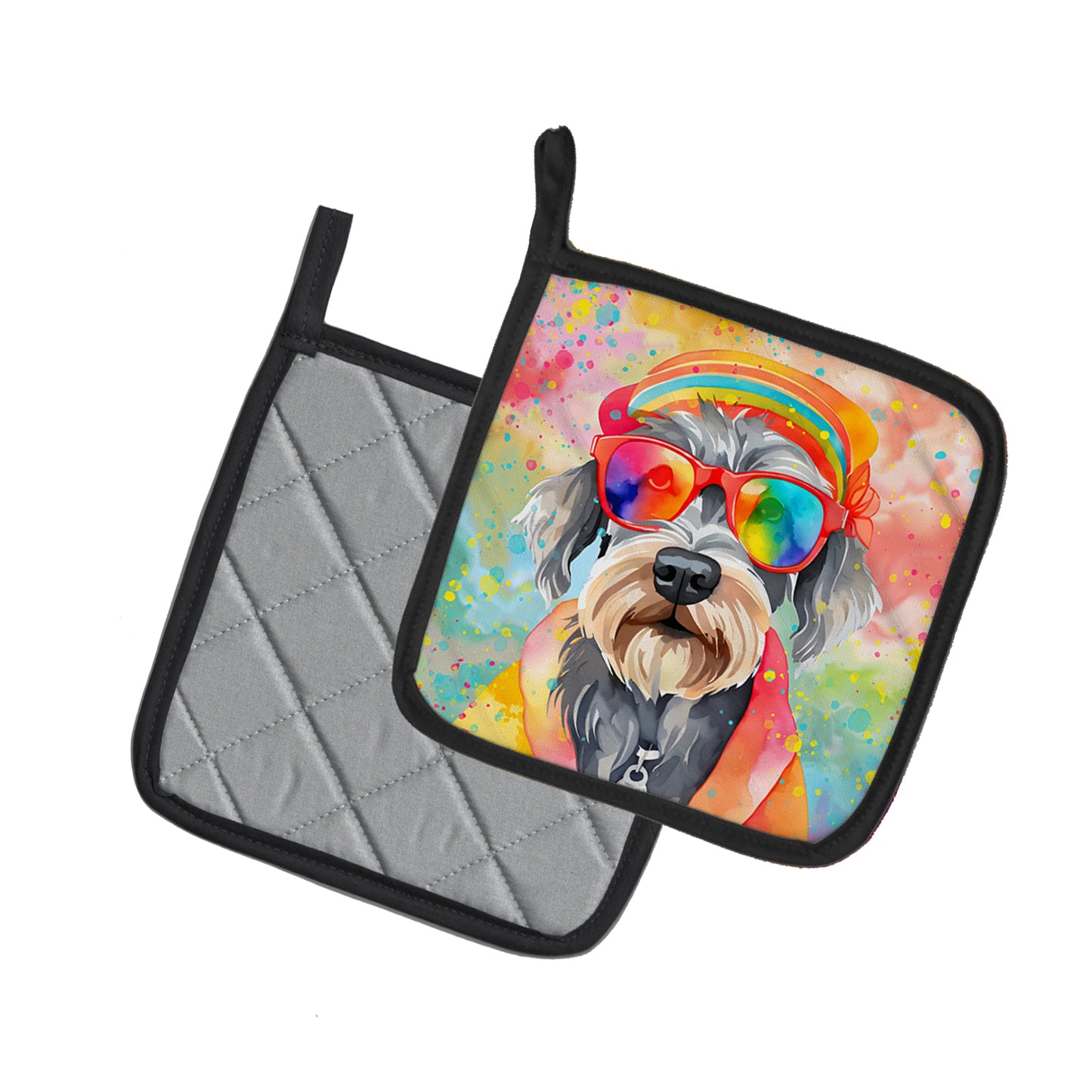 Schnauzer Hippie Dawg Pair of Pot Holders