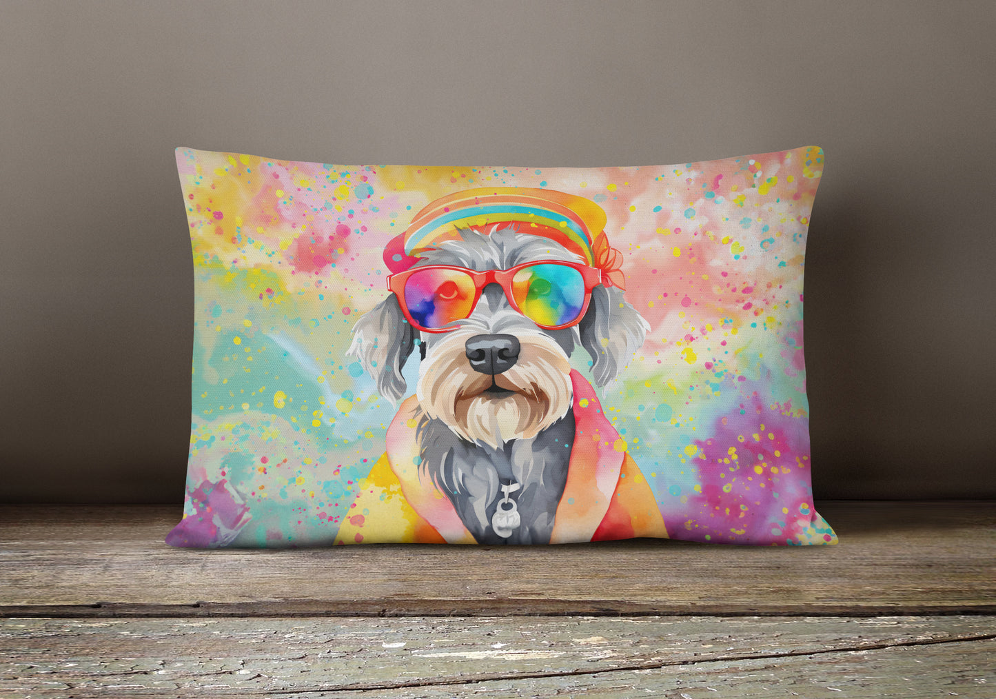 Schnauzer Hippie Dawg Throw Pillow