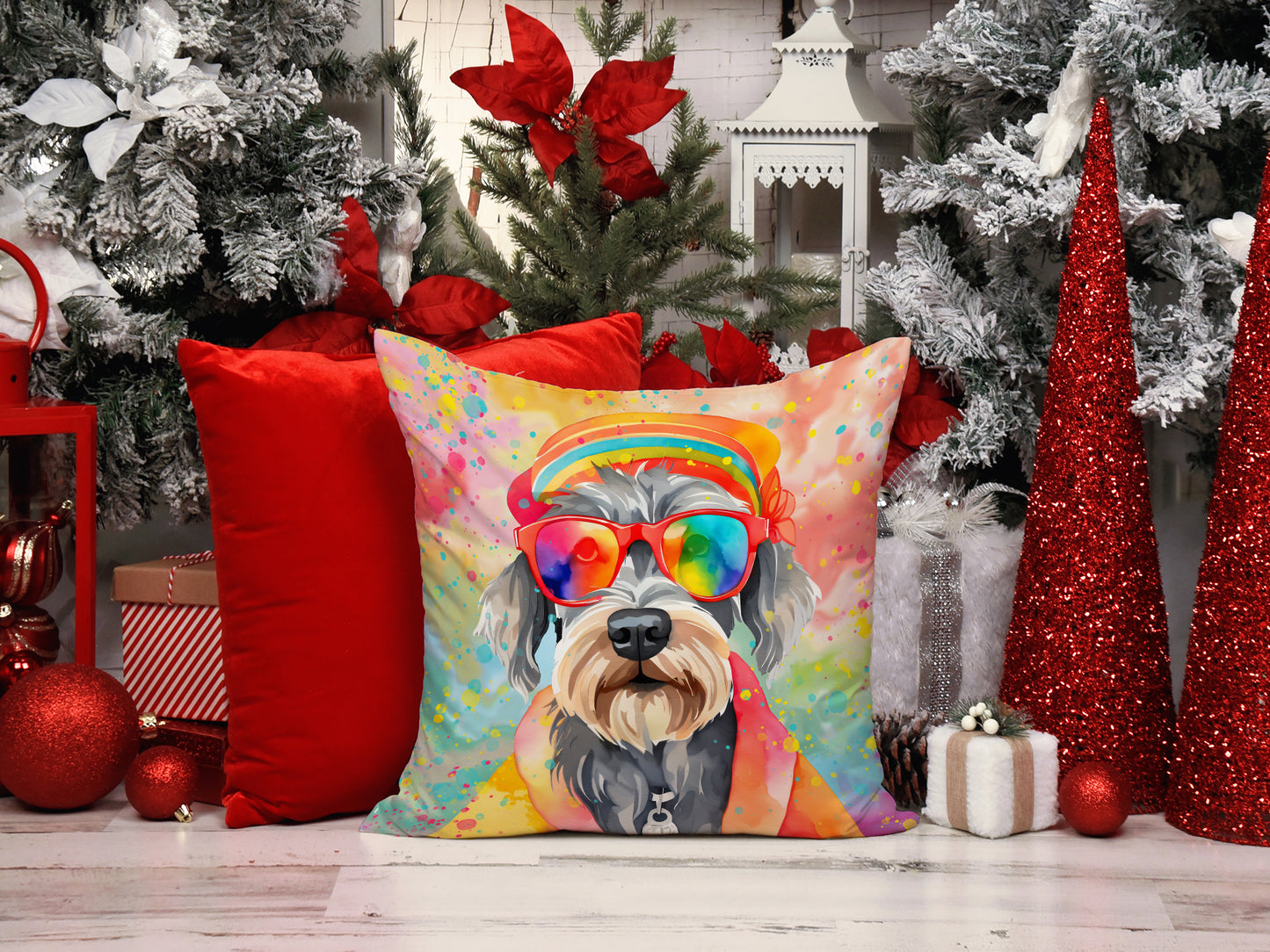 Schnauzer Hippie Dawg Throw Pillow