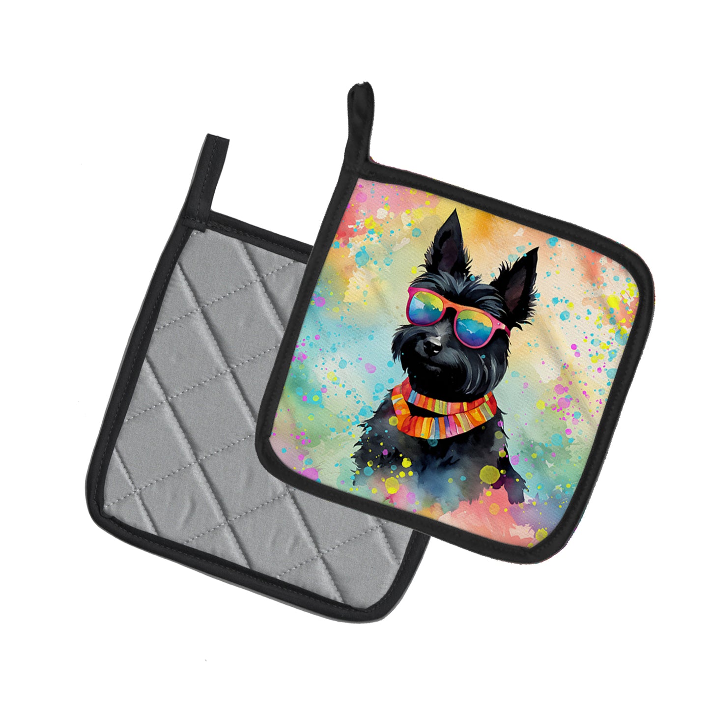 Scottish Terrier Hippie Dawg Pair of Pot Holders