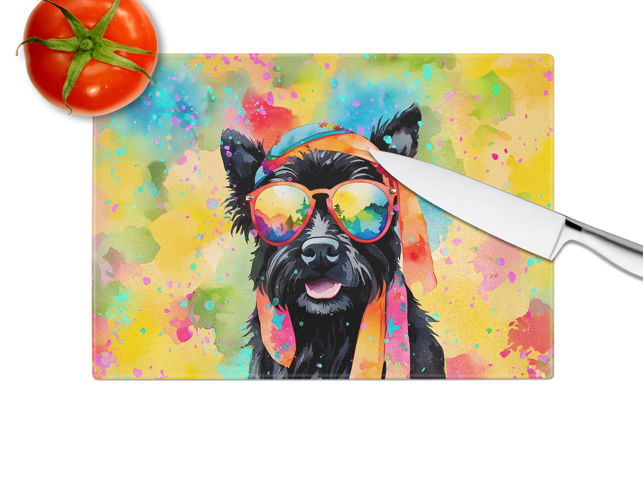 Scottish Terrier Hippie Dawg Glass Cutting Board