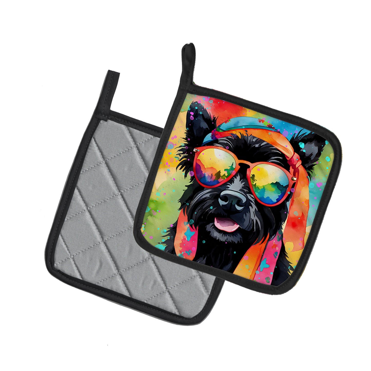 Scottish Terrier Hippie Dawg Pair of Pot Holders