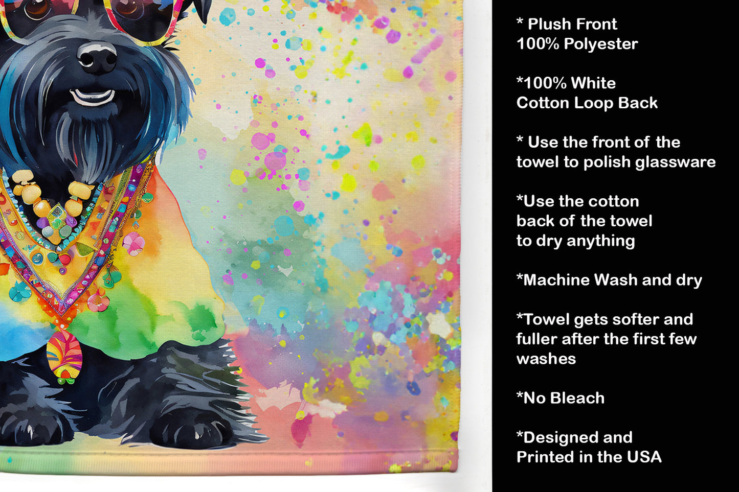 Scottish Terrier Hippie Dawg Kitchen Towel