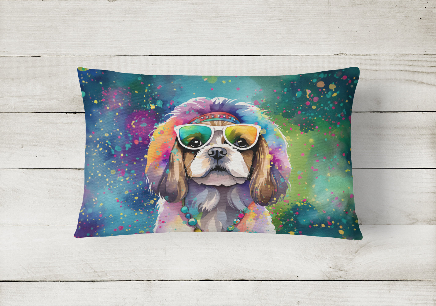Shih Tzu Hippie Dawg Throw Pillow