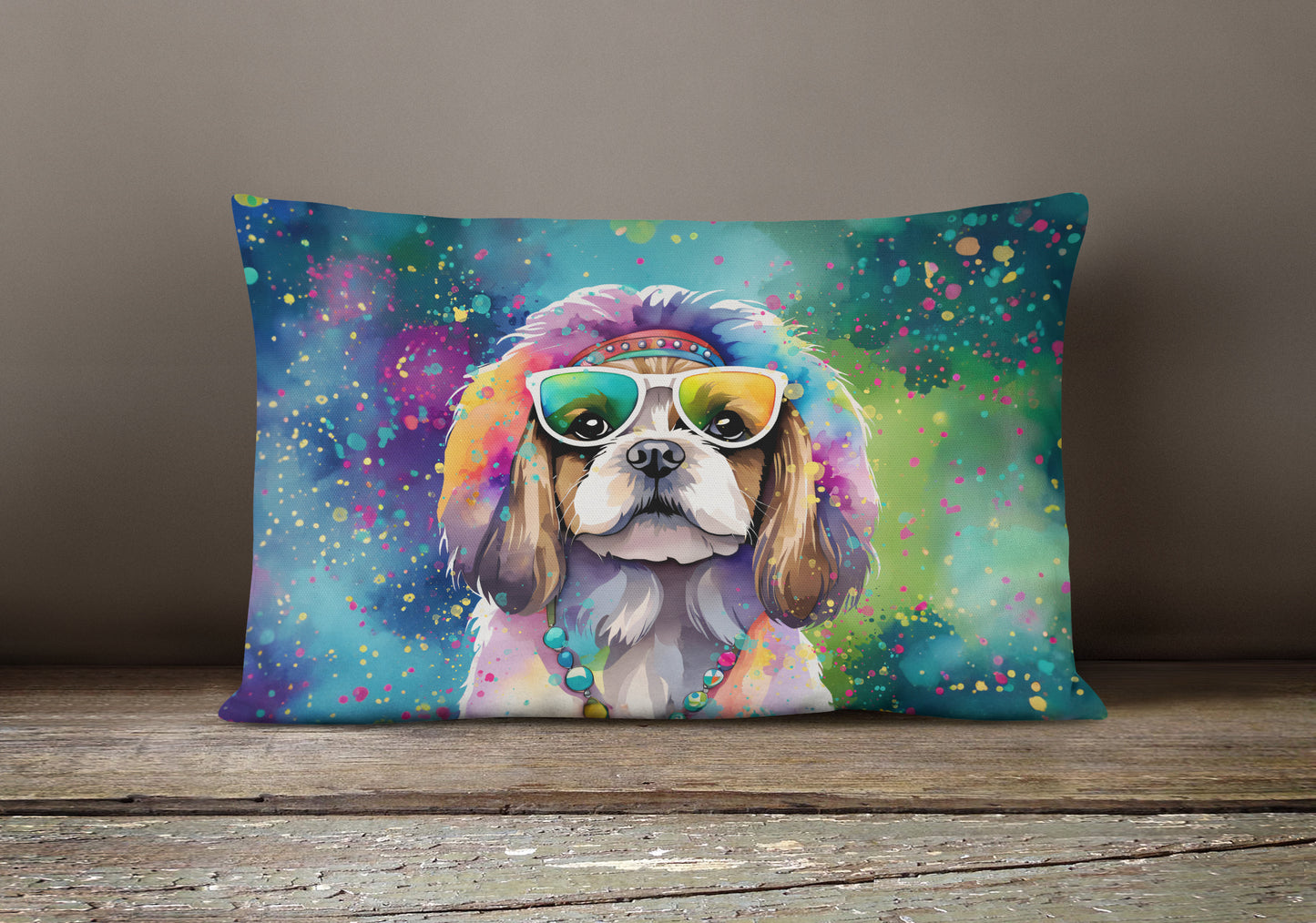 Shih Tzu Hippie Dawg Throw Pillow